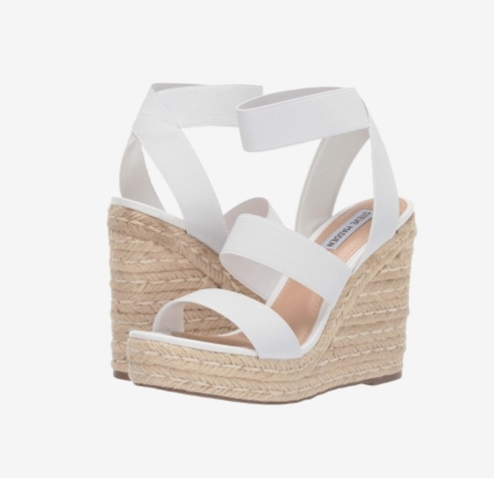 Steve Madden Shimmy Espadrille Wedge Sandals ~ White ~ Size 6
